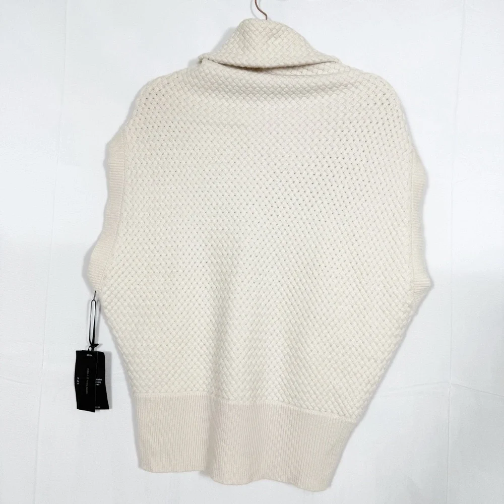 Nells Nelson Merino Wool Turtleneck Cowl Woven Textured Cocoon Sweater Gilet